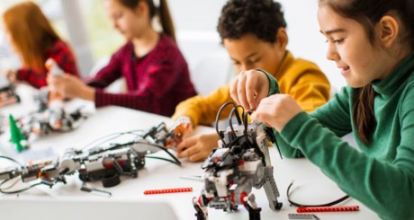 children playing with robotics