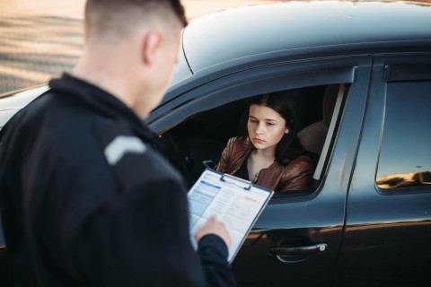 cop writing a woman a ticket